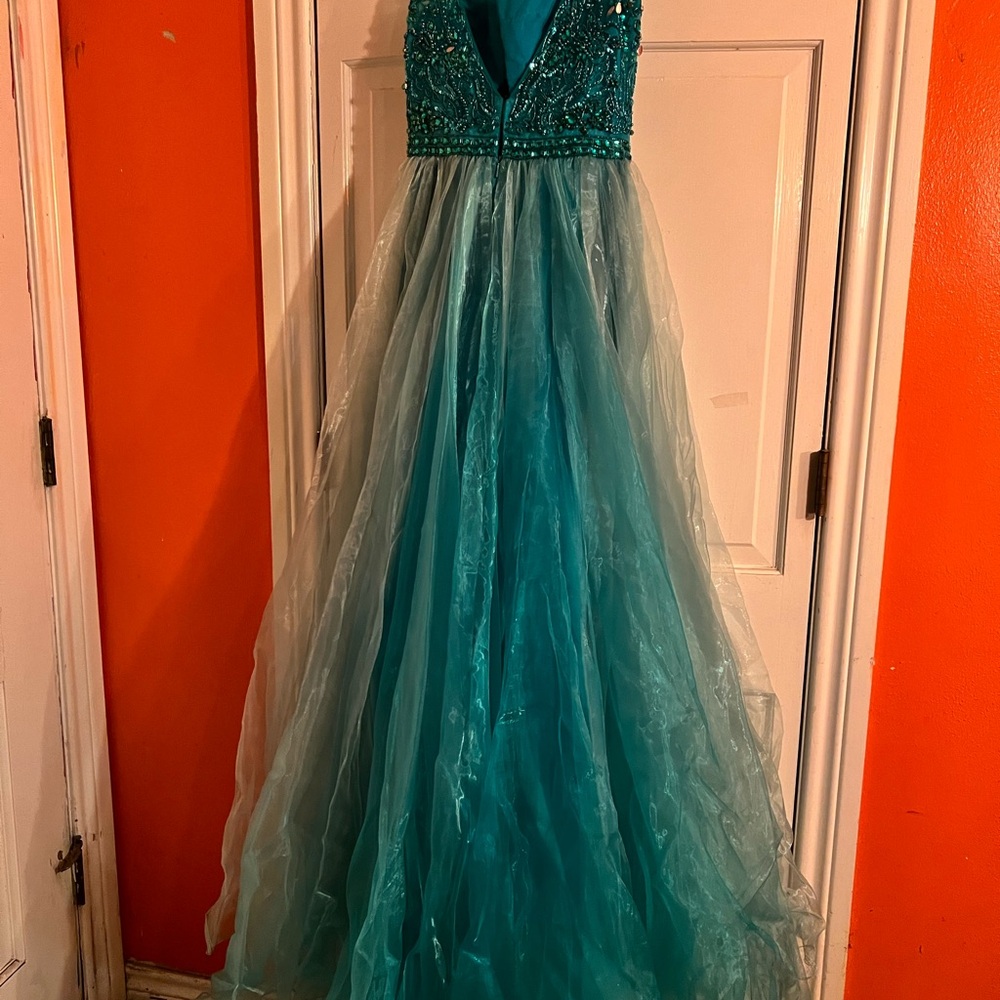 Elegant Teal Beaded Gown